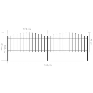 Trädgårdsstaket med spjuttopp stål (0,5-0,75)x3,4 m svart