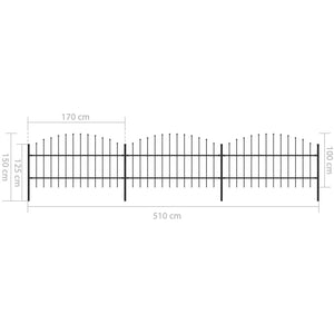 Trädgårdsstaket med spjuttopp stål 537x100 cm svart