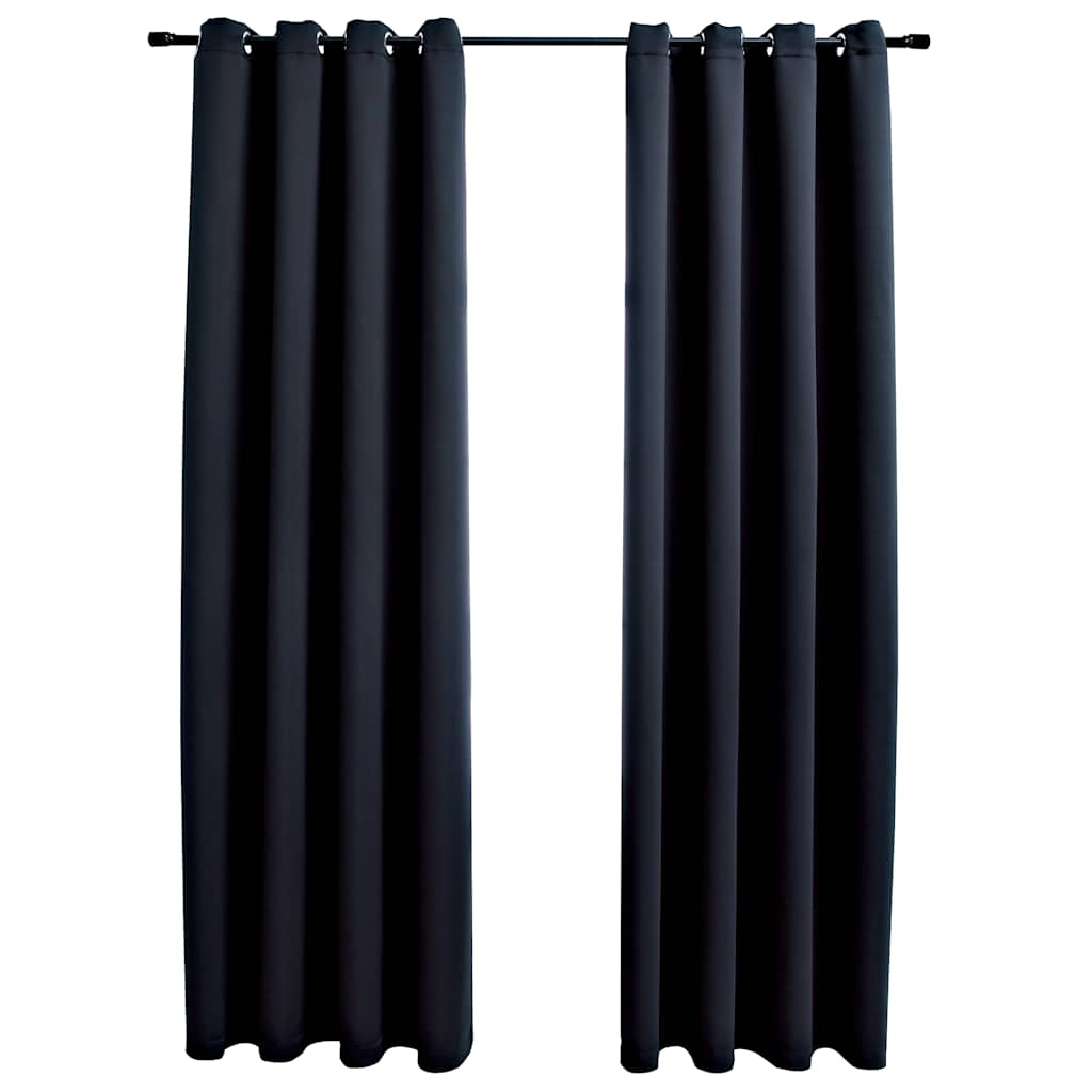 Mörkläggningsgardiner med metallringar 2 st svart 140x225 cm
