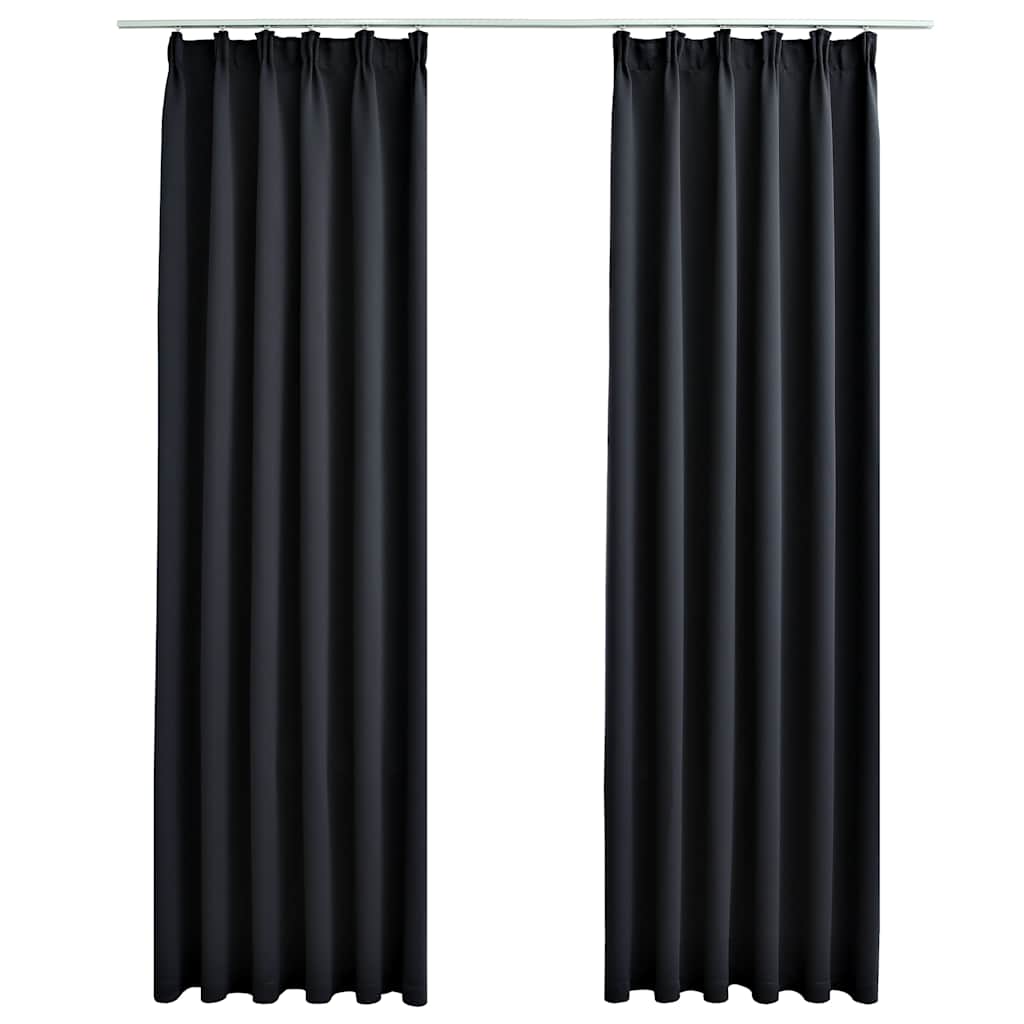 Mörkläggningsgardiner med krokar 2 st svart 140x245 cm