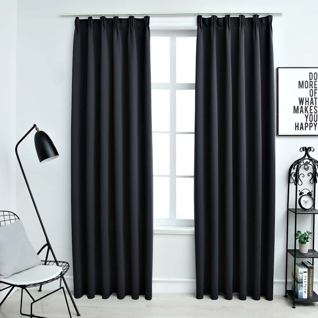 Mörkläggningsgardiner med krokar 2 st svart 140x245 cm