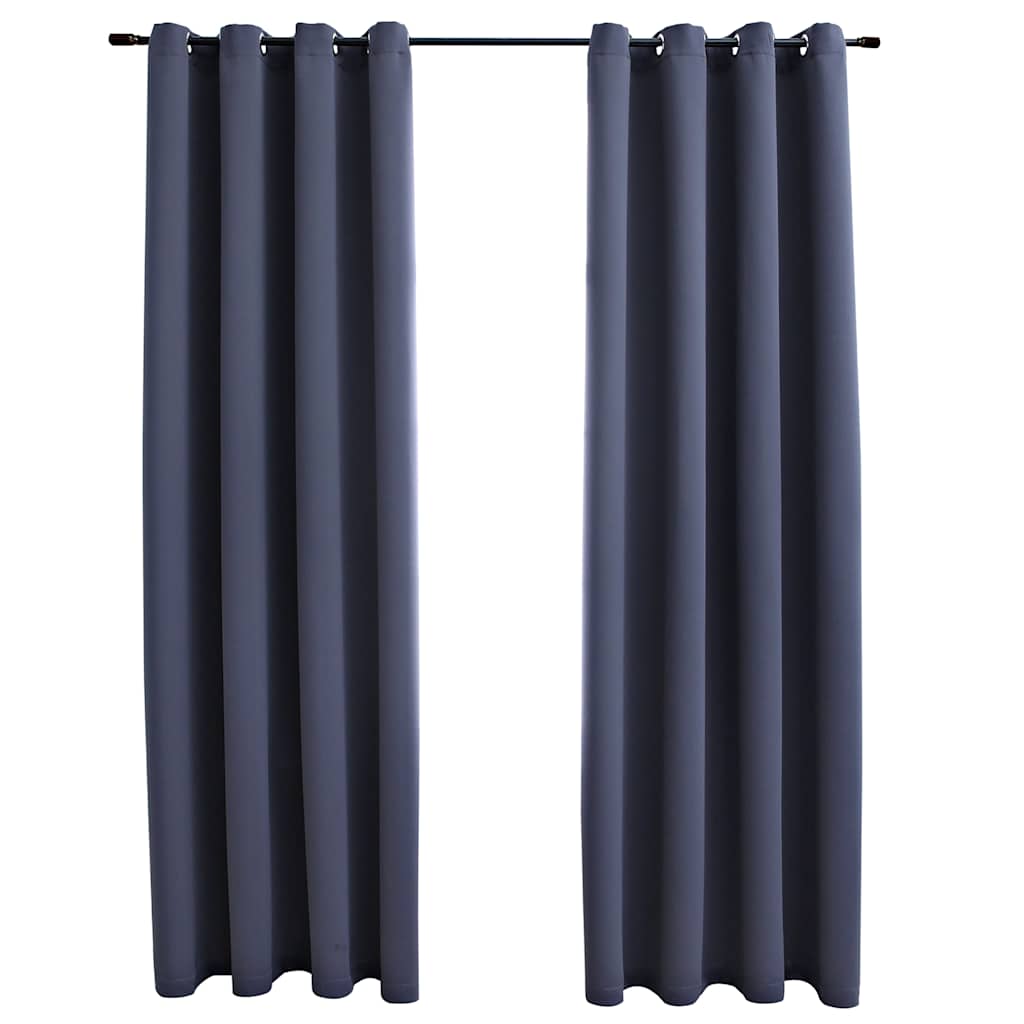 Mörkläggningsgardiner med metallringar 2 st antracit 140x175 cm