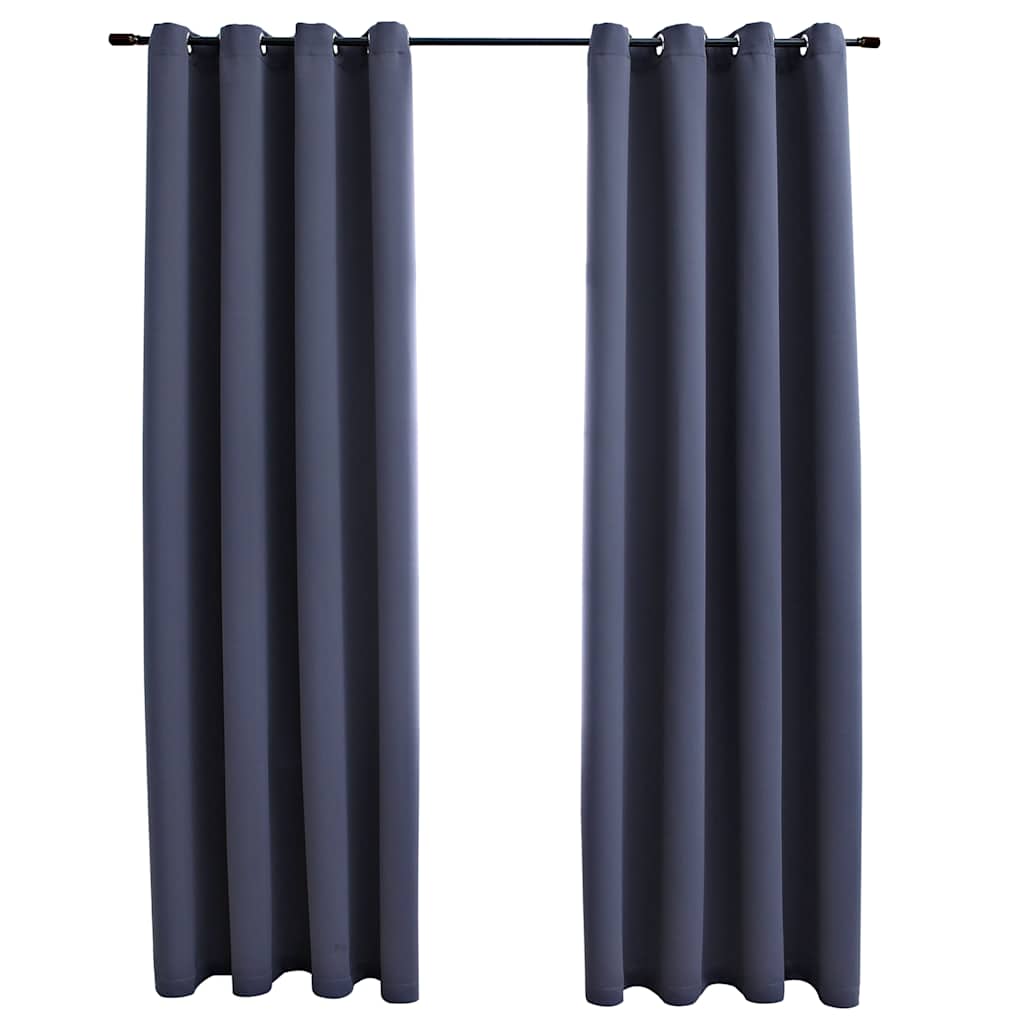 Mörkläggningsgardiner med metallringar 2 st antracit 140x225 cm