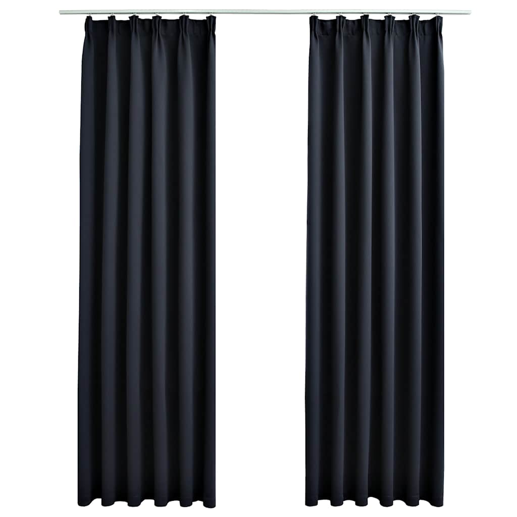 Mörkläggningsgardiner med krokar 2 st antracit 140x175 cm