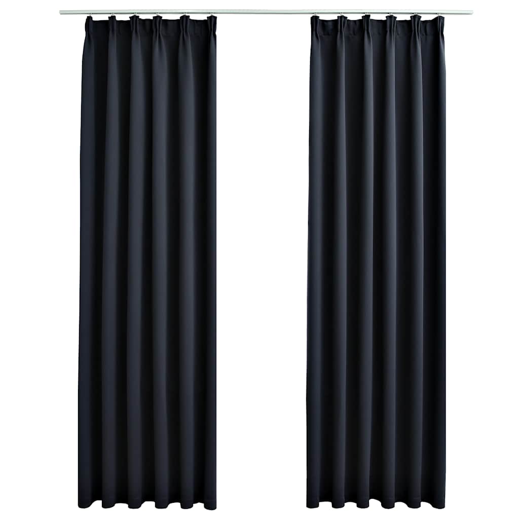 Mörkläggningsgardiner med krokar 2 st antracit 140x225 cm
