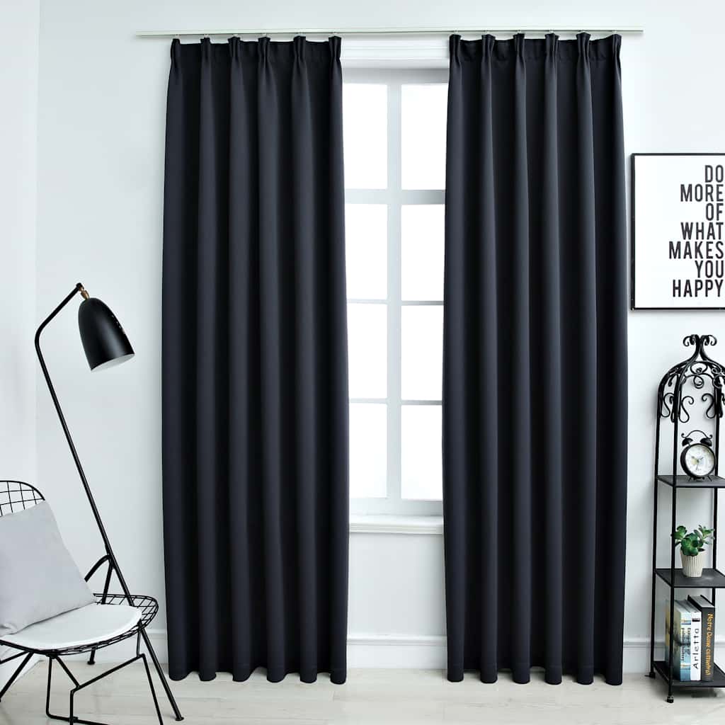 Mörkläggningsgardiner med krokar 2 st antracit 140x225 cm