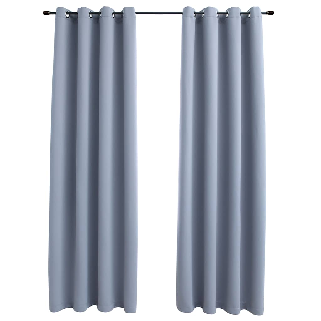 Mörkläggningsgardiner med metallringar 2 st grå 140x225 cm