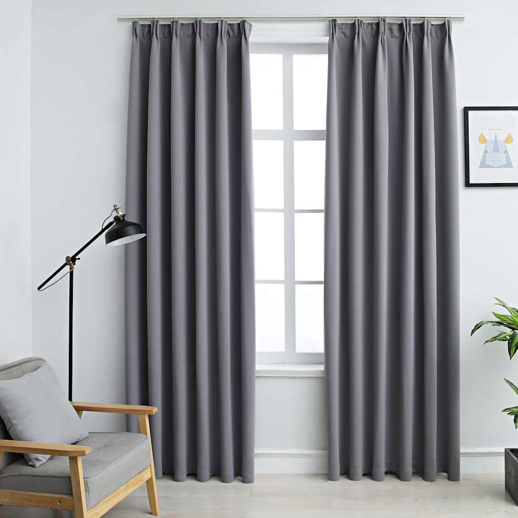 Mörkläggningsgardiner med krokar 2 st grå 140x245 cm