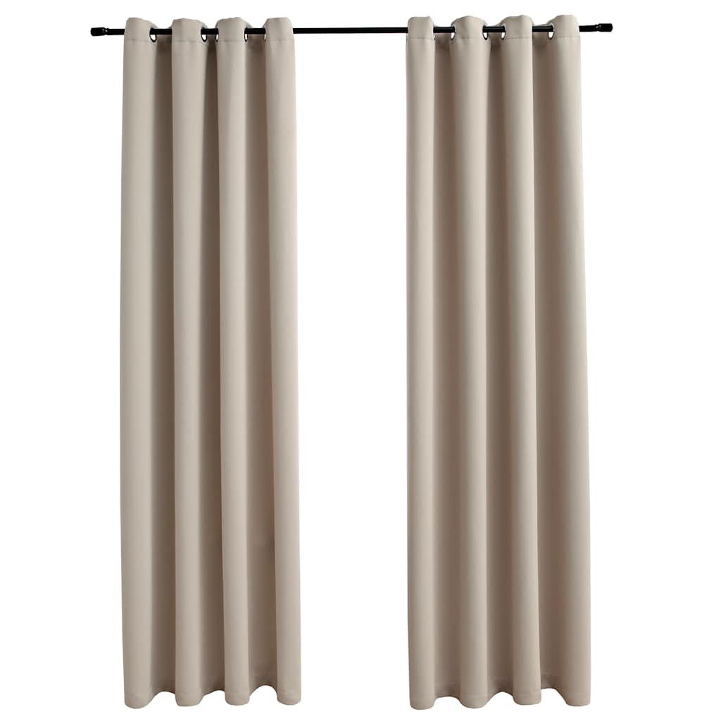 Mörkläggningsgardiner med metallringar 2 st beige 140x225 cm