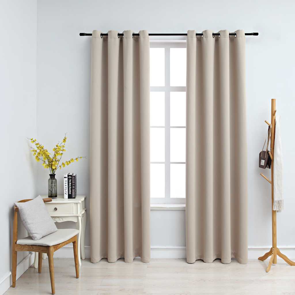 Mörkläggningsgardiner med metallringar 2 st beige 140x225 cm