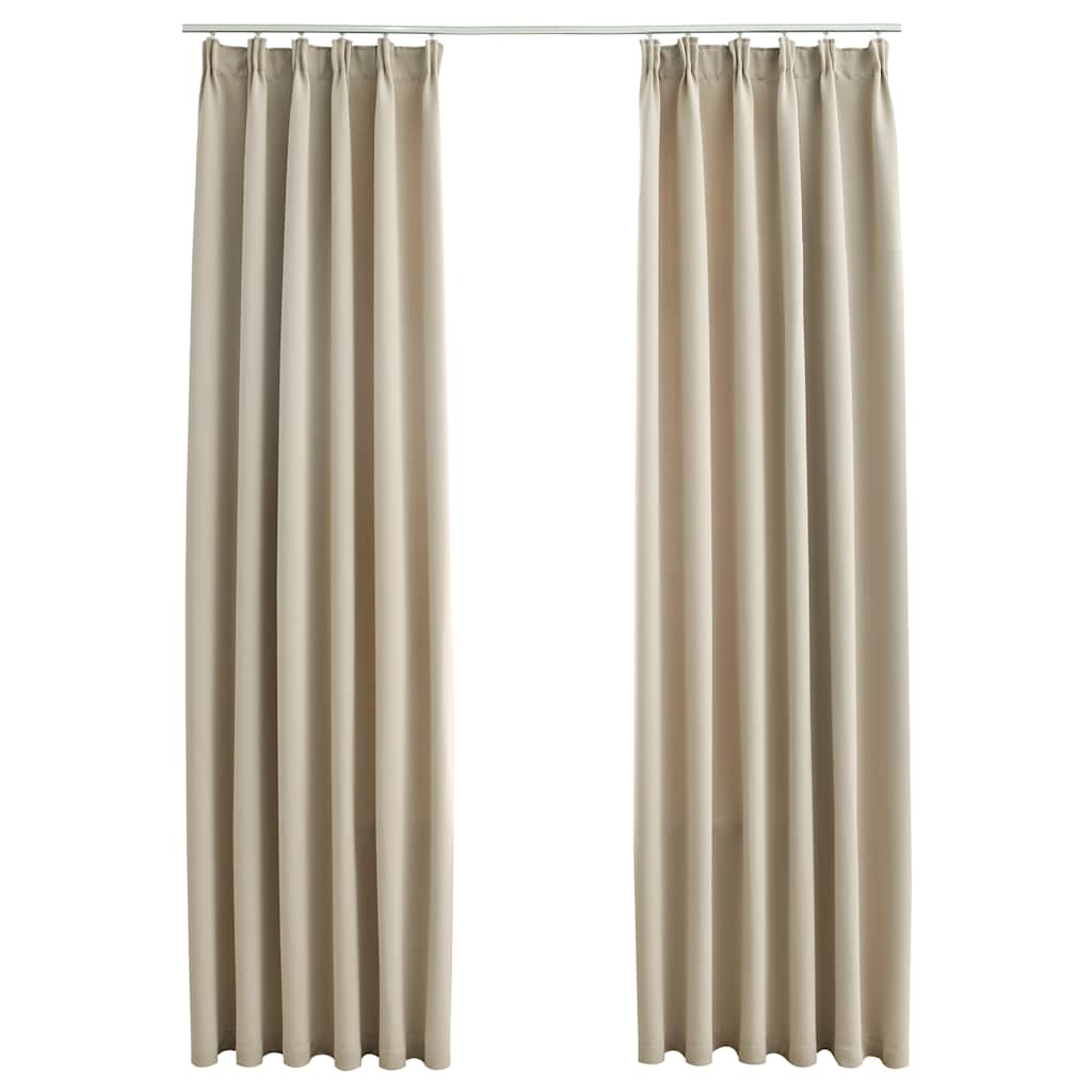 Mörkläggningsgardiner med krokar 2 st beige 140x225 cm