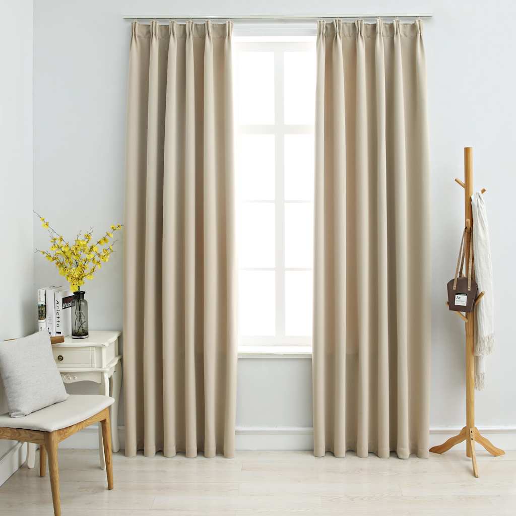Mörkläggningsgardiner med krokar 2 st beige 140x225 cm