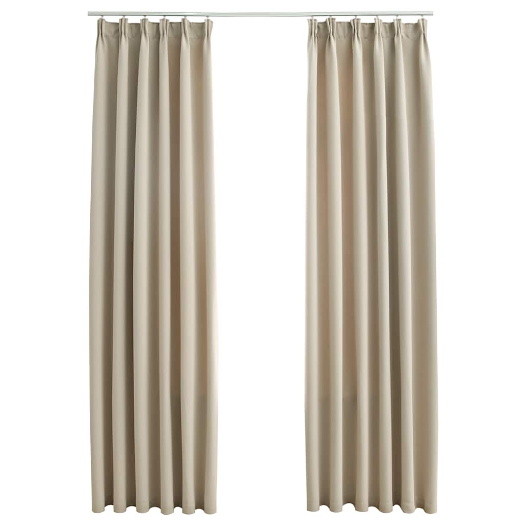 Mörkläggningsgardiner med krokar 2 st beige 140x245 cm