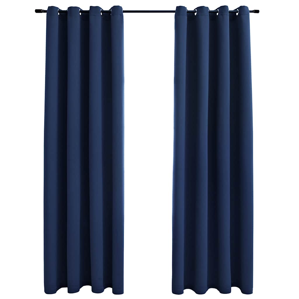 Mörkläggningsgardiner med metallringar 2 st blå 140x245 cm
