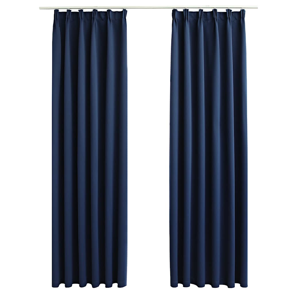 Mörkläggningsgardiner med krokar 2 st blå 140x175 cm