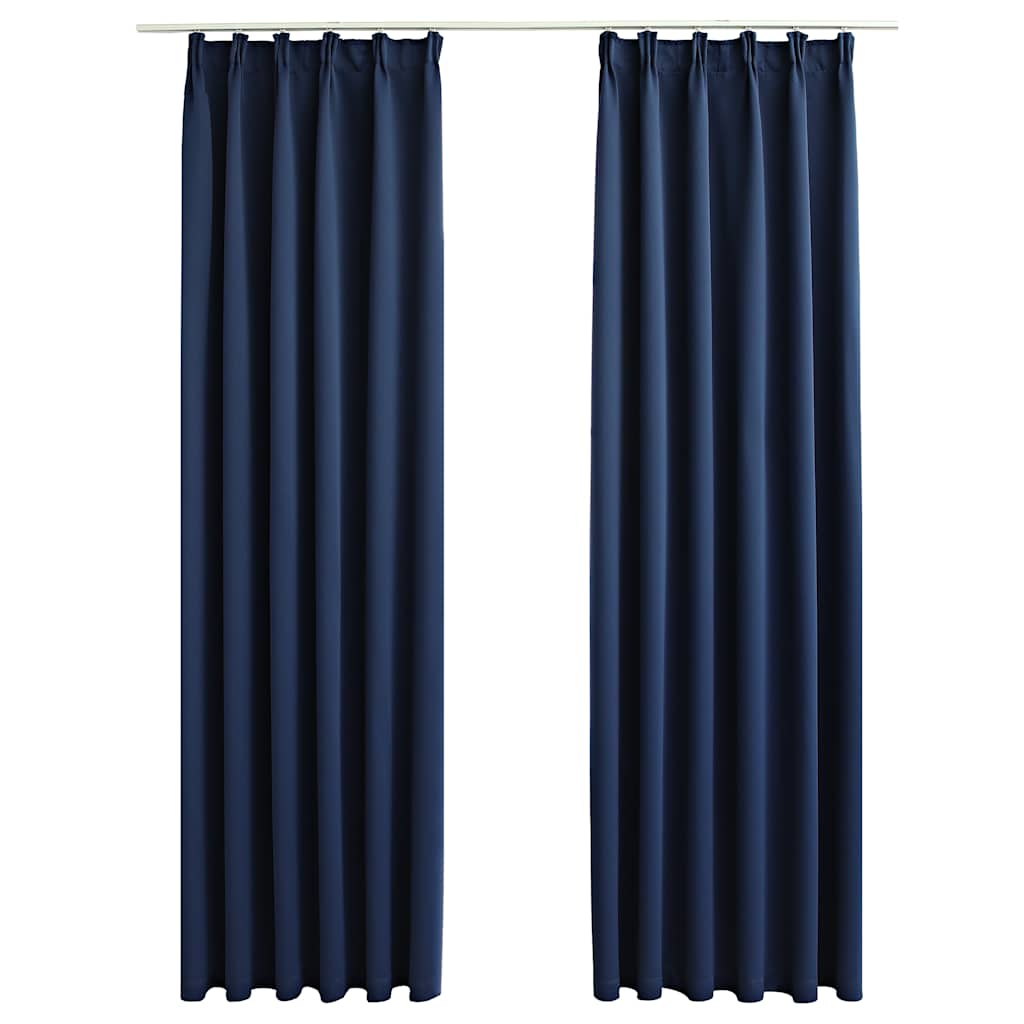 Mörkläggningsgardiner med krokar 2 st blå 140x225 cm