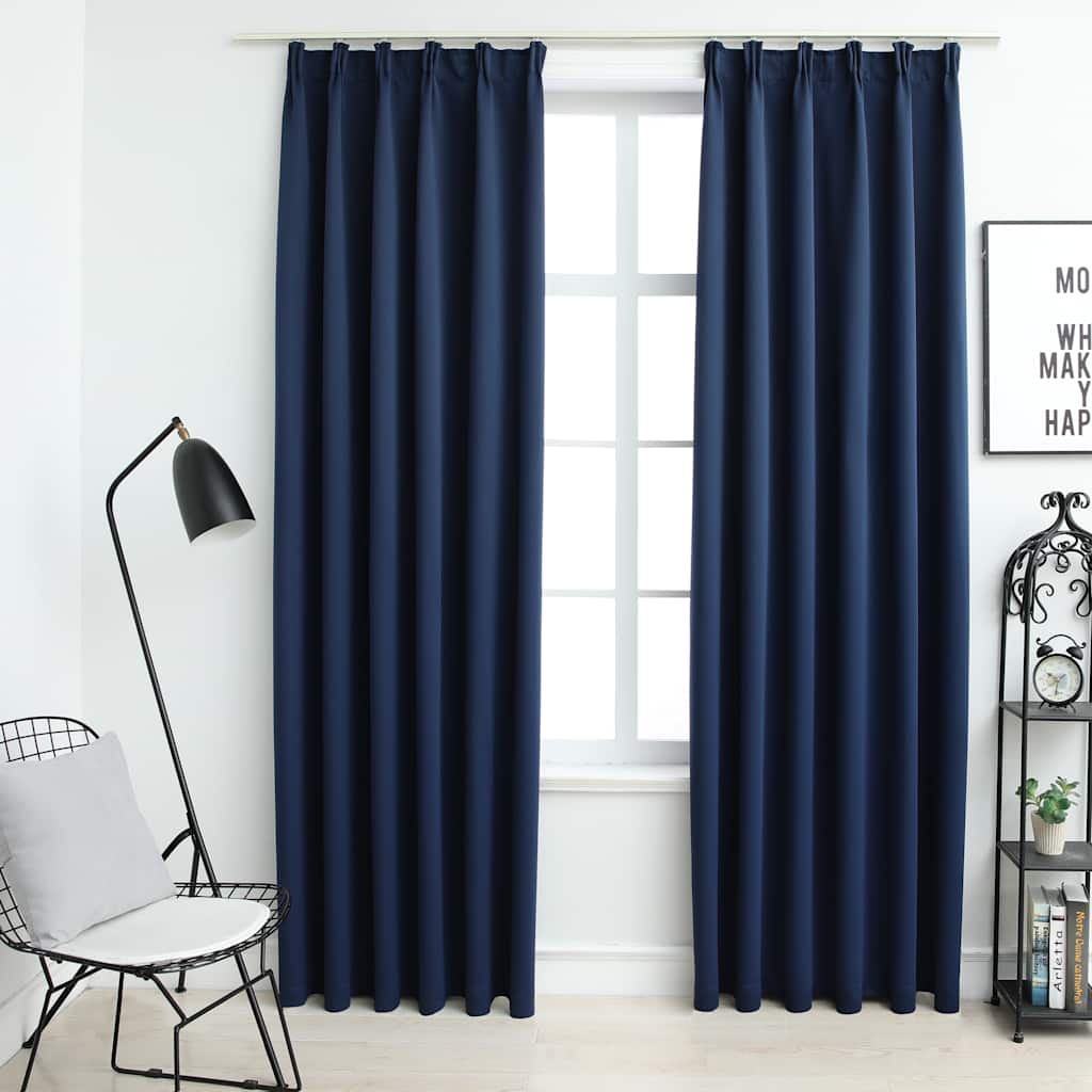 Mörkläggningsgardiner med krokar 2 st blå 140x245 cm