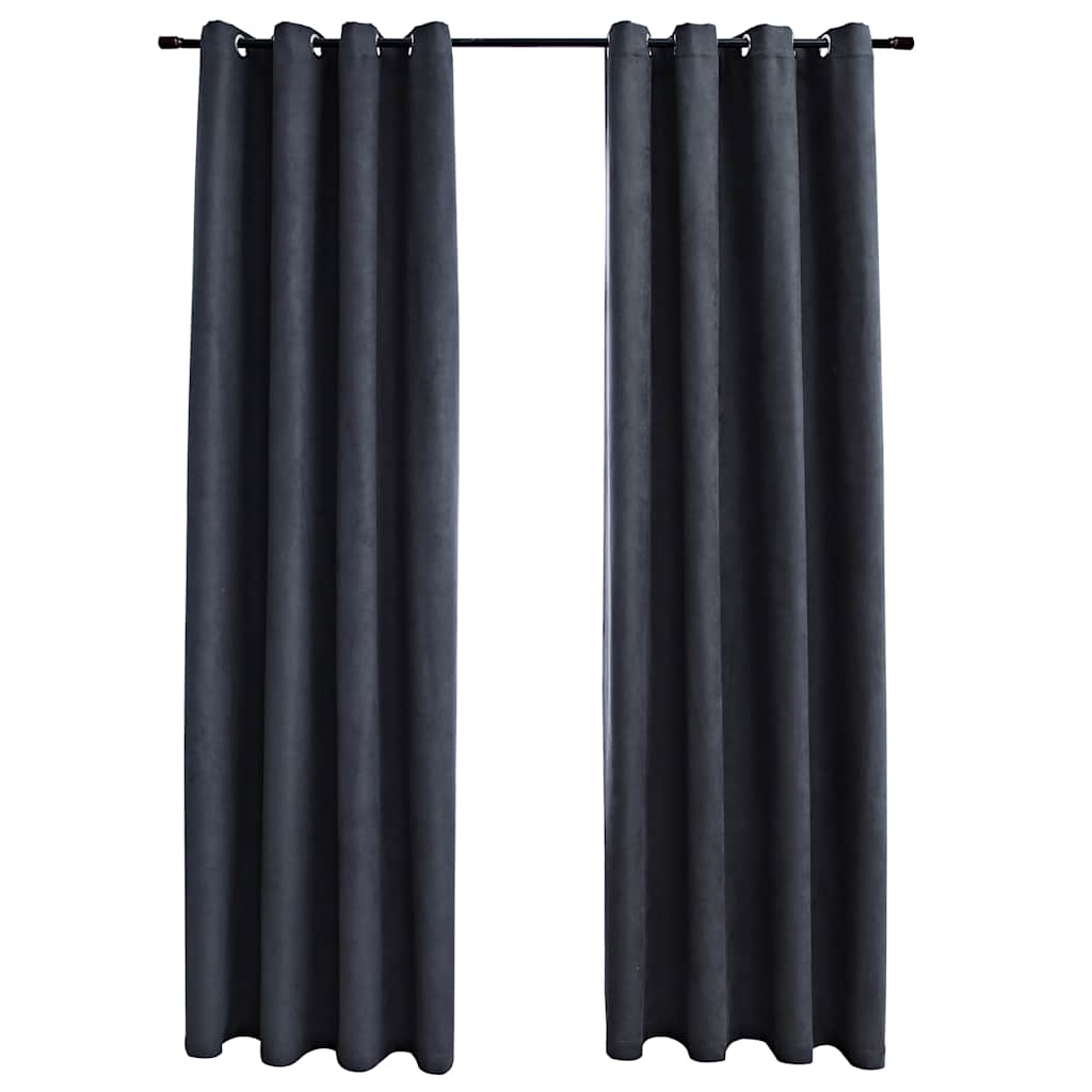 Mörkläggningsgardiner med metallringar 2 st antracit 140x225 cm