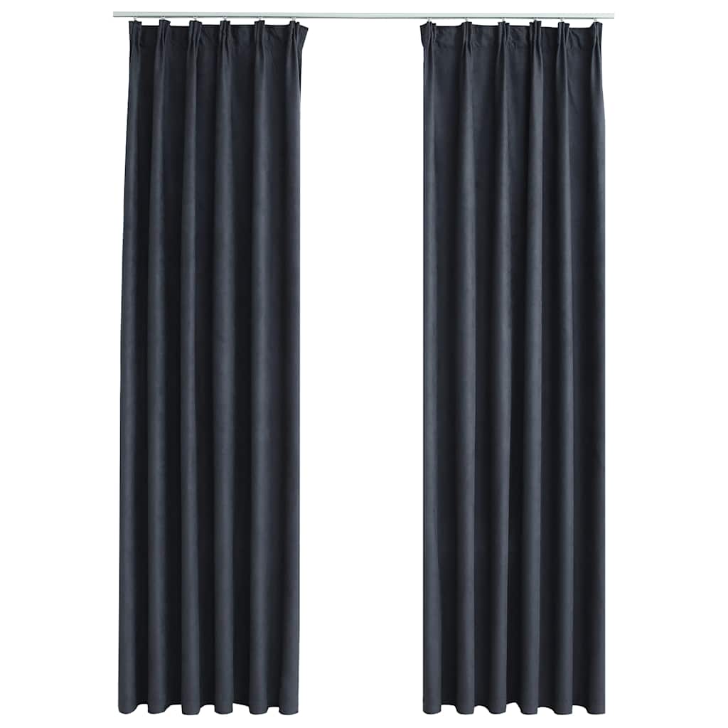 Mörkläggningsgardiner med krokar 2 st antracit 140x175 cm