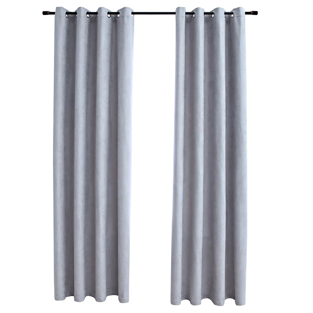 Mörkläggningsgardiner med metallringar 2 st grå 140x175 cm