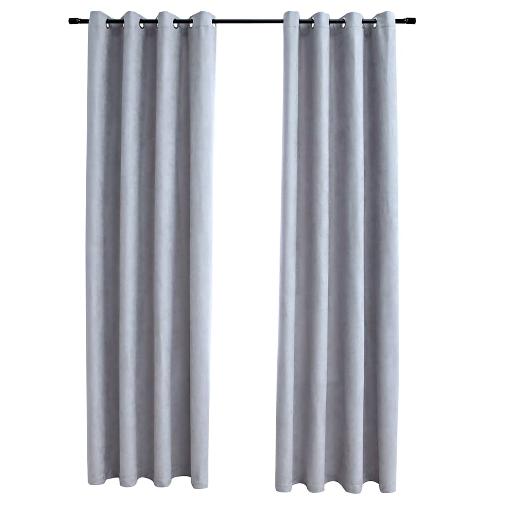 Mörkläggningsgardiner med metallringar 2 st grå 140x225 cm