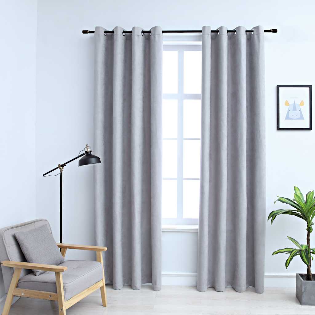 Mörkläggningsgardiner med metallringar 2 st grå 140x245 cm