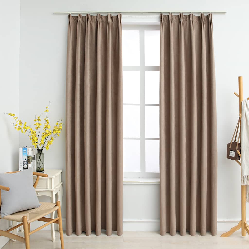 Mörkläggningsgardiner med krokar 2 st taupe 140x175 cm
