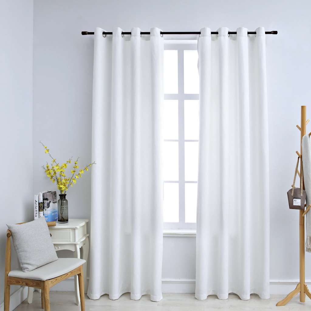 Mörkläggningsgardiner med metallringar 2 st gråvit 140x225 cm