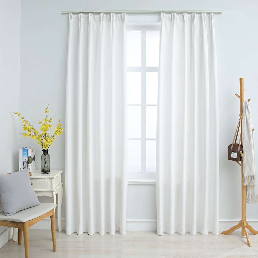 Mörkläggningsgardiner med krokar 2 st gråvit 140x245 cm