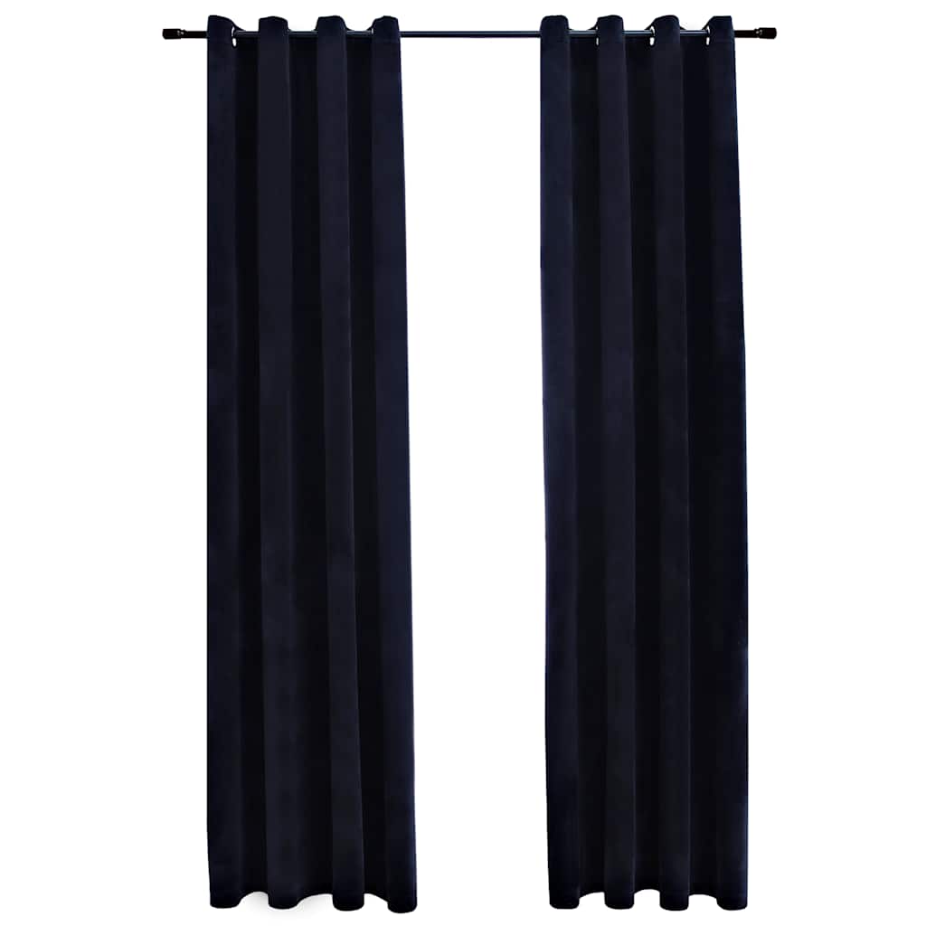 Mörkläggningsgardiner med ringar 2 st svart sammet 140x245 cm