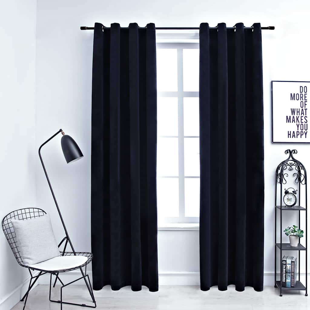 Mörkläggningsgardiner med ringar 2 st svart sammet 140x245 cm