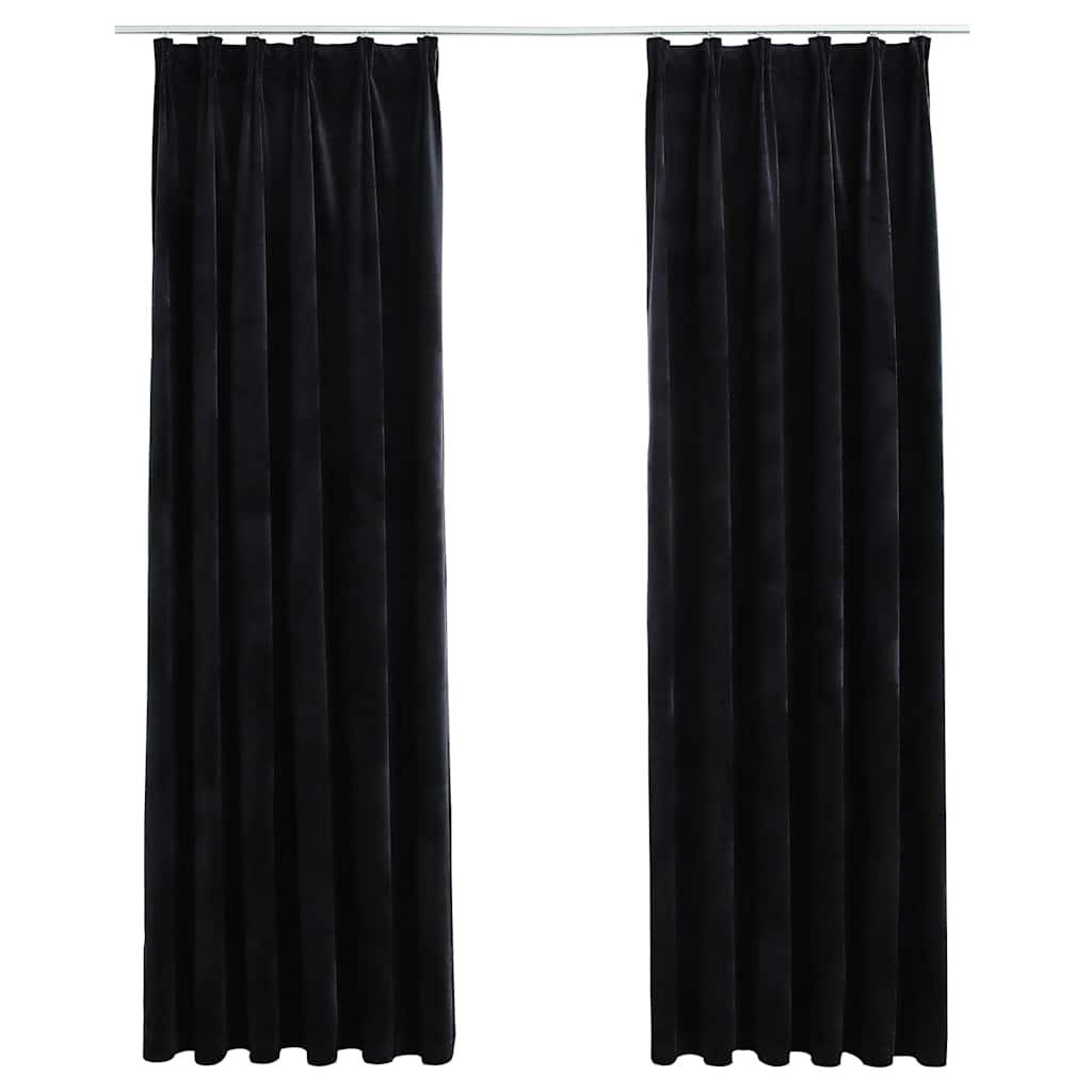 Mörkläggningsgardiner 2 st med krokar sammet svart 140x225 cm
