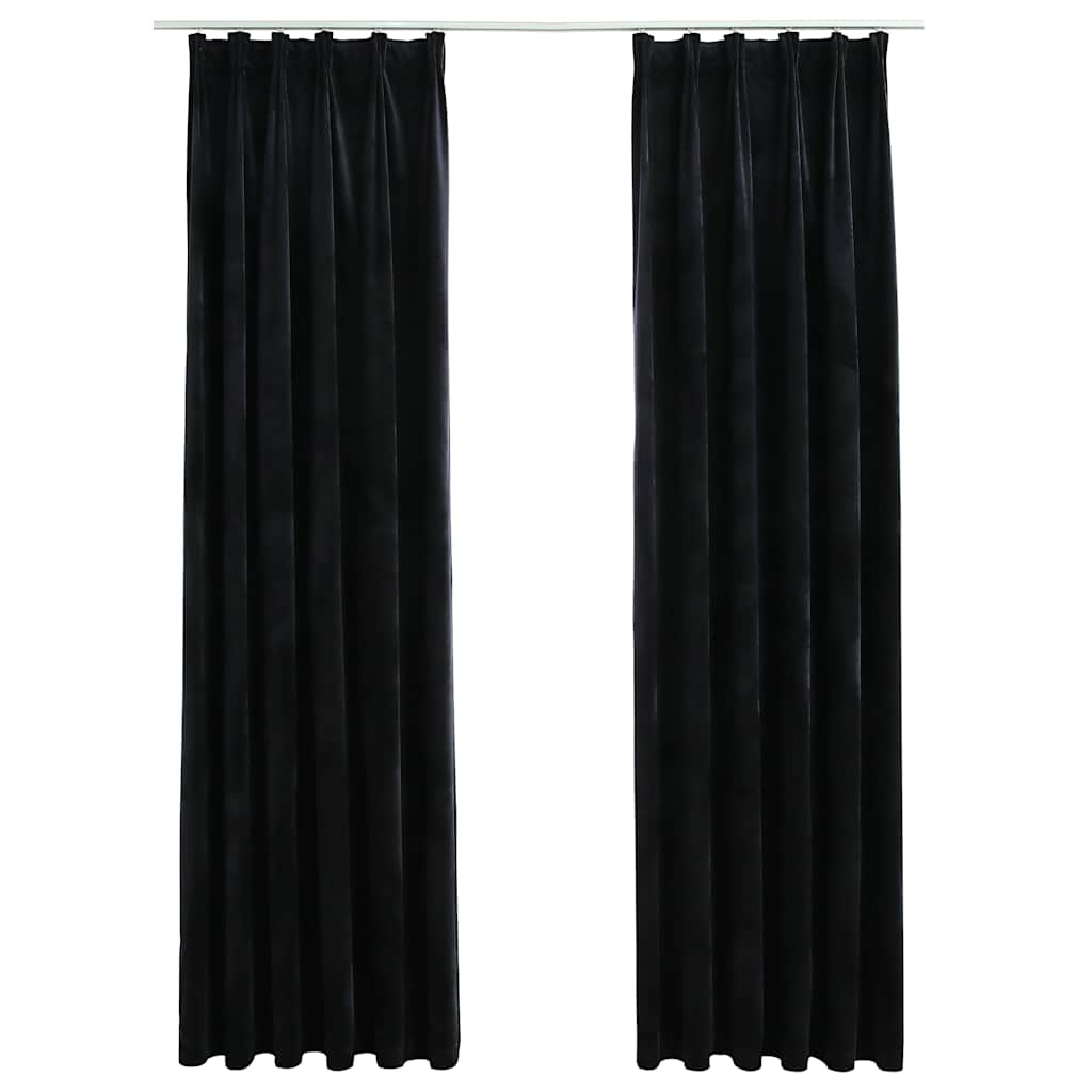 Mörkläggningsgardiner 2 st med krokar sammet svart 140x245 cm