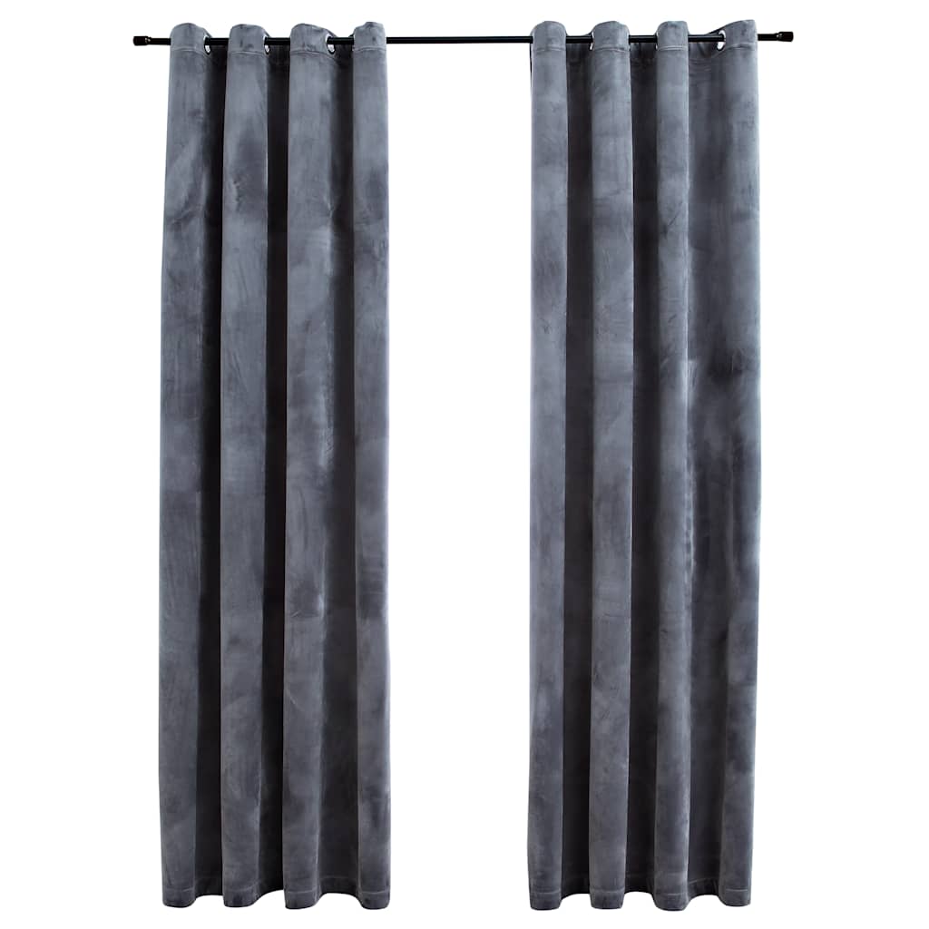 Mörkläggningsgardiner med ringar 2 st antracit sammet 140x175 cm