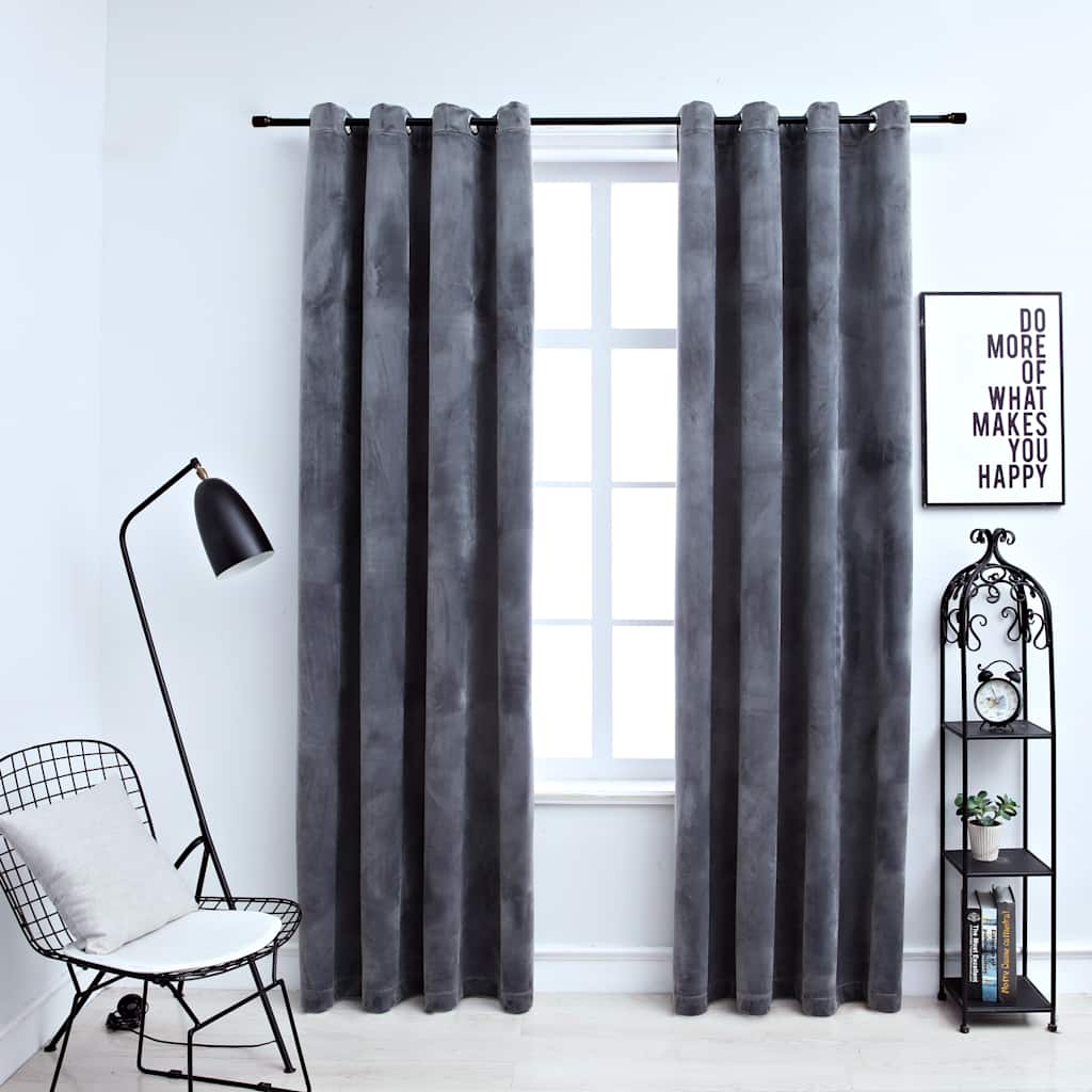 Mörkläggningsgardiner med ringar 2 st antracit sammet 140x175 cm