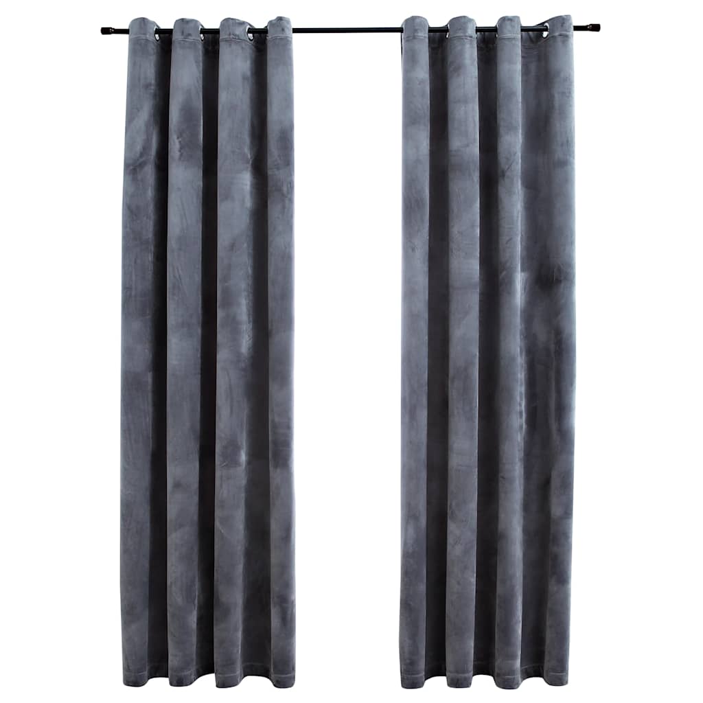 Mörkläggningsgardiner med ringar 2 st antracit sammet 140x245 cm