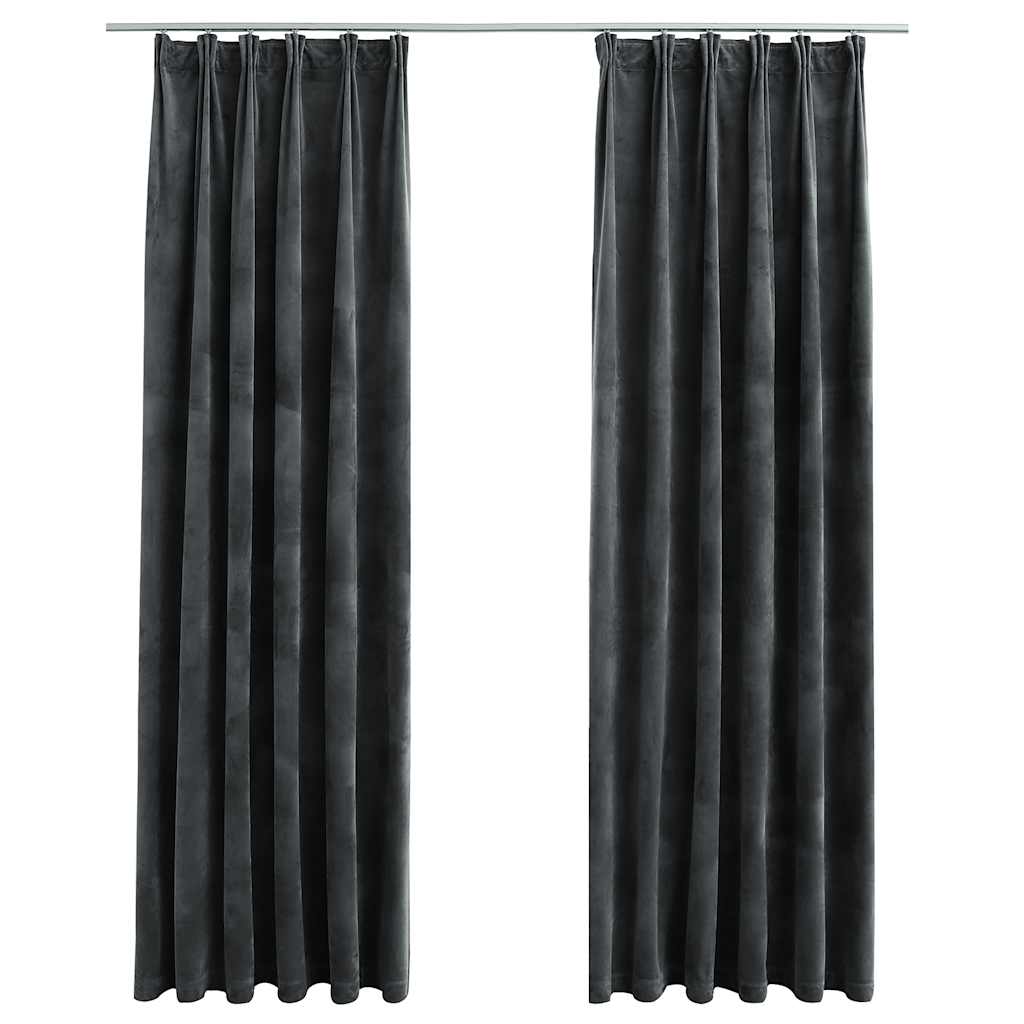 Mörkläggningsgardiner 2 st m. krokar sammet antracit 140x225 cm