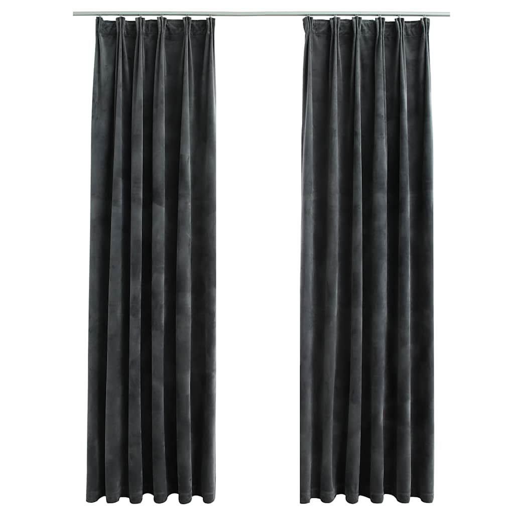 Mörkläggningsgardiner 2 st m. krokar sammet antracit 140x245 cm