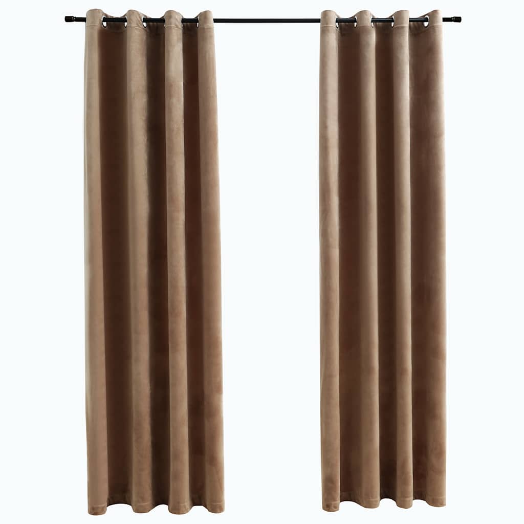 Mörkläggningsgardiner med ringar 2 st beige sammet 140x175 cm