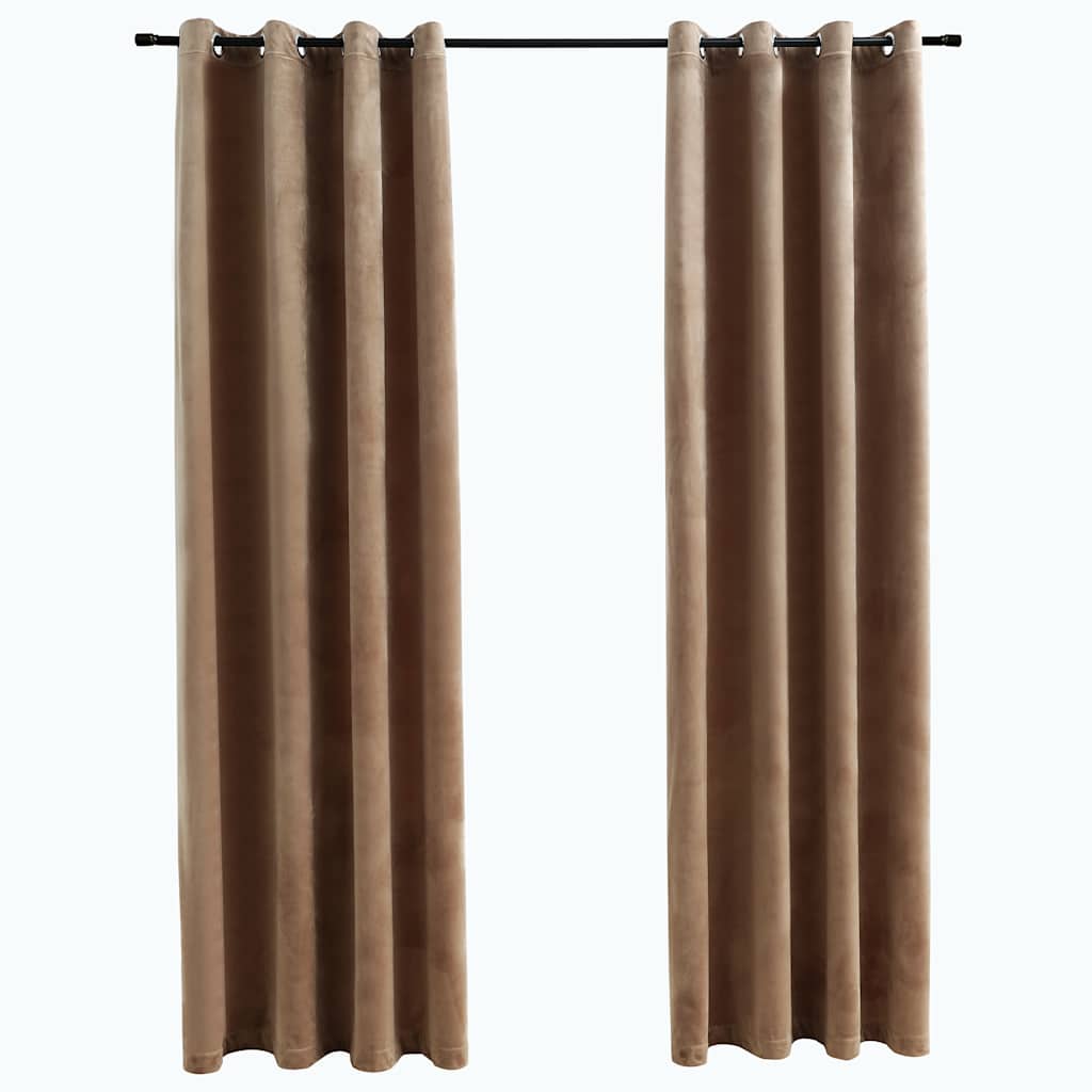 Mörkläggningsgardiner med ringar 2 st beige sammet 140x245 cm