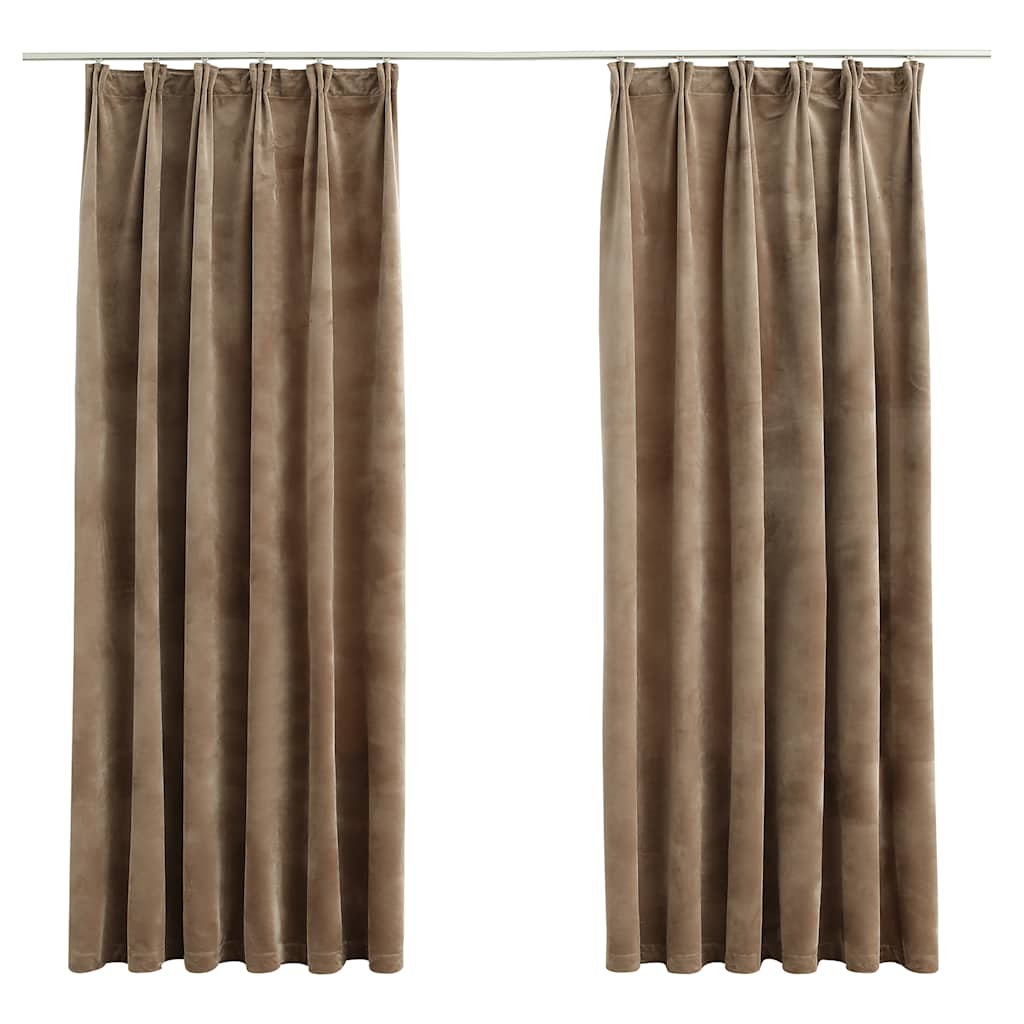 Mörkläggningsgardiner 2 st m. krokar sammet beige 140x175 cm