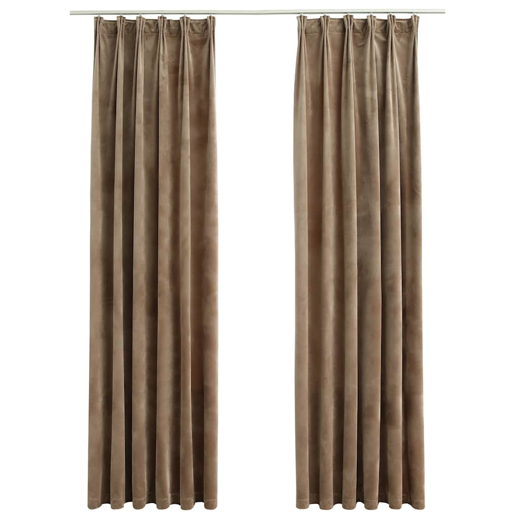 Mörkläggningsgardiner 2 st med krokar sammet beige 140x245 cm