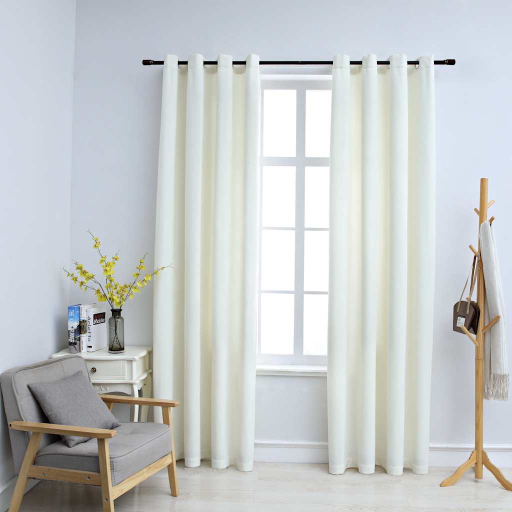 Mörkläggningsgardiner med ringar 2st gräddvit sammet 140x225 cm