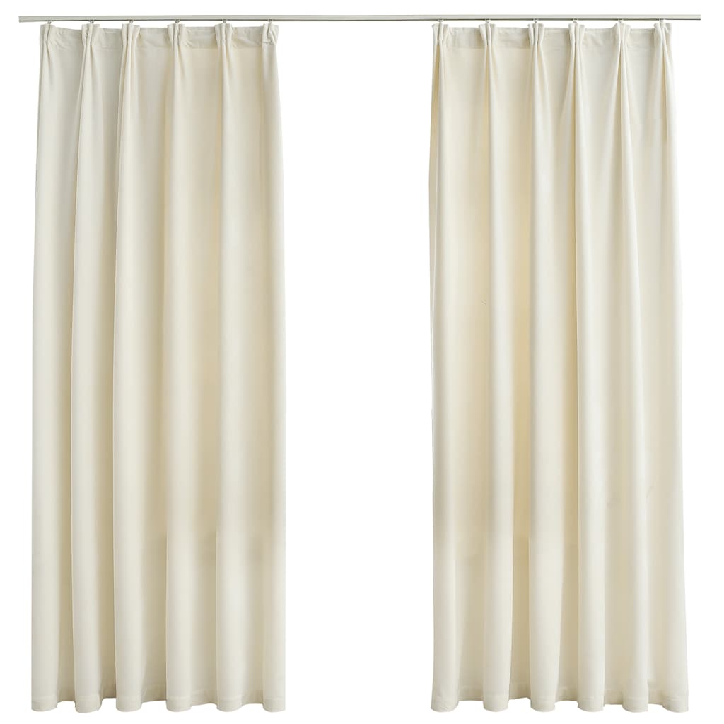 Mörkläggningsgardiner 2 st m. krokar sammet gräddvit 140x175 cm
