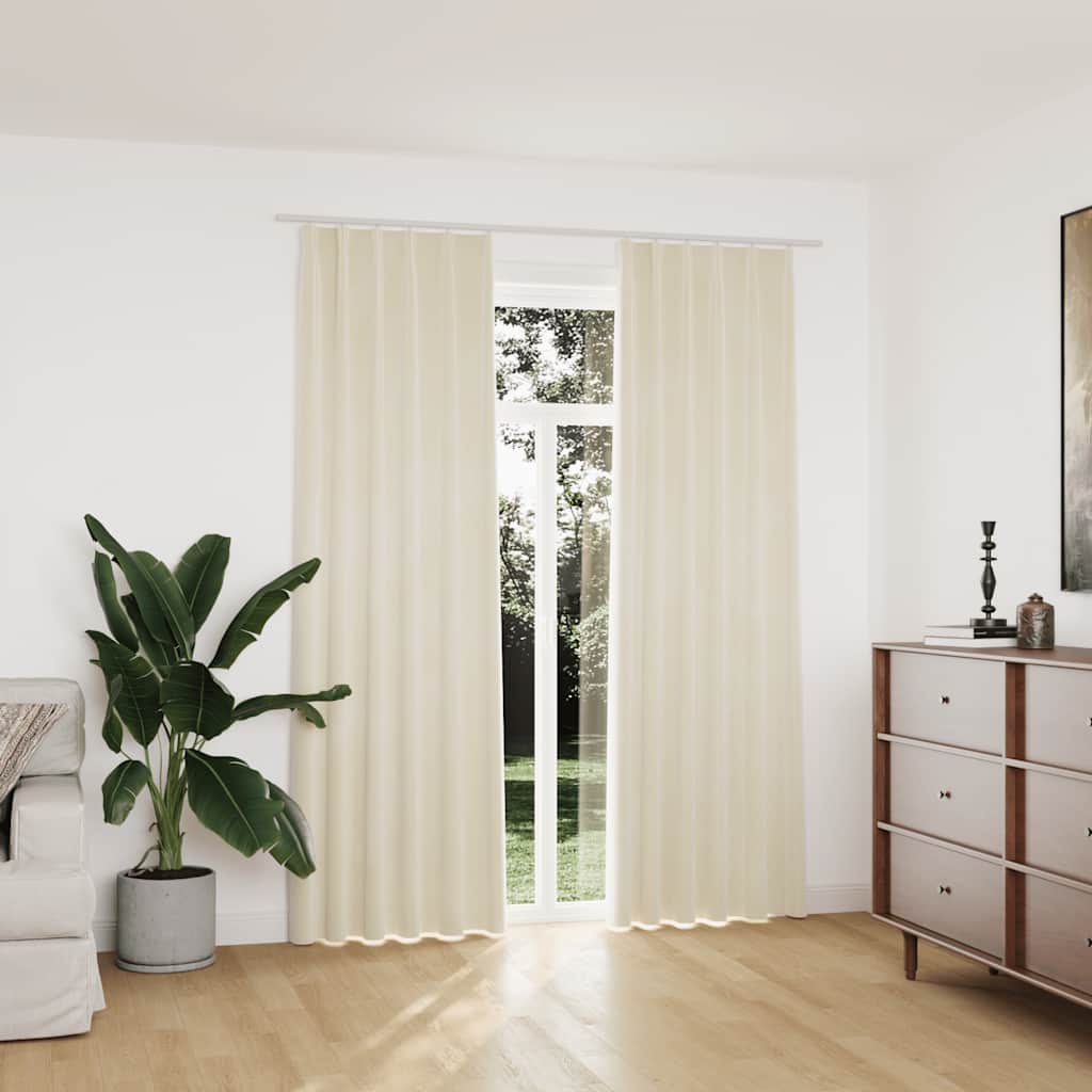 Mörkläggningsgardiner 2 st m. krokar sammet gräddvit 140x225 cm
