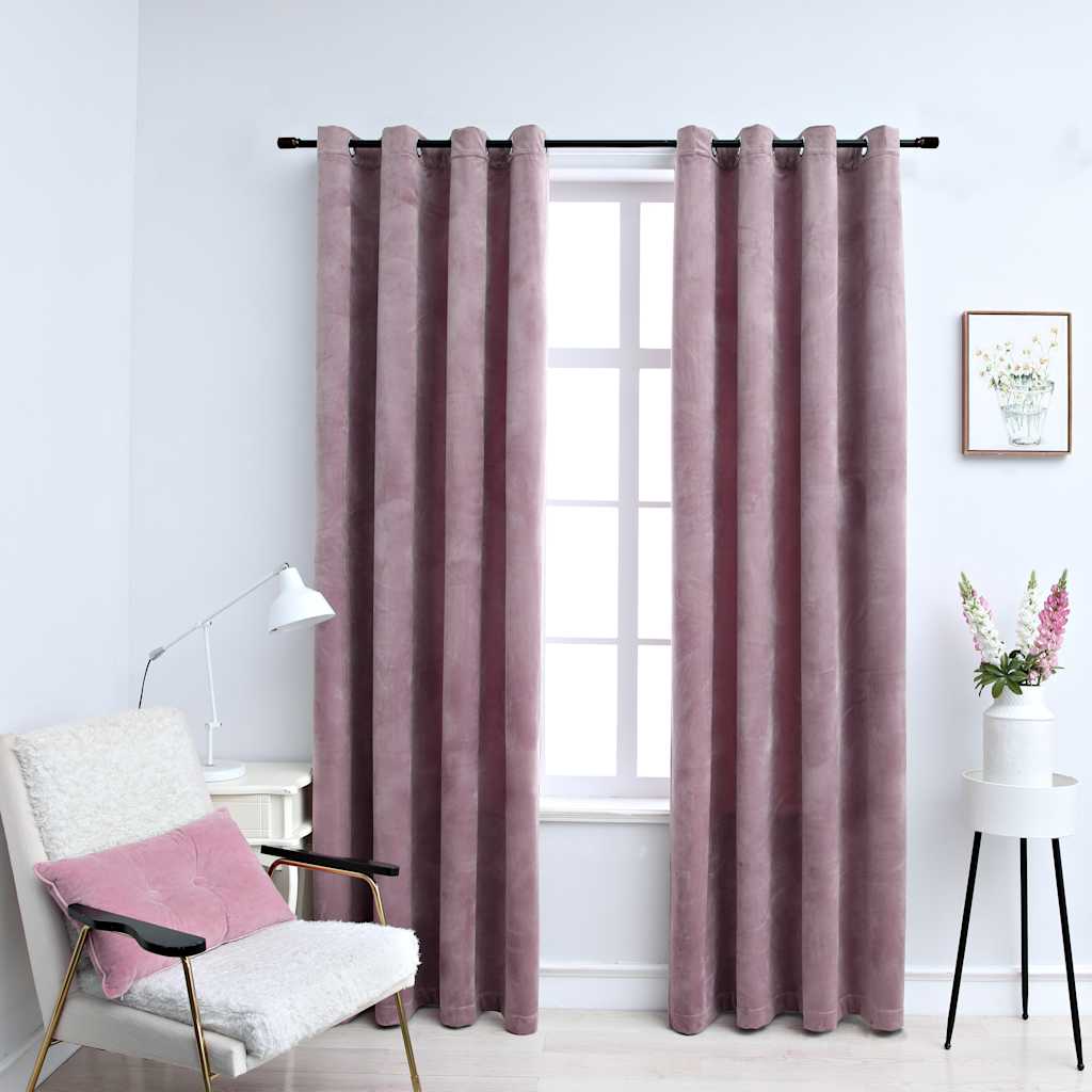 Mörkläggningsgardiner med ringar 2 st rosa sammet 140x225 cm