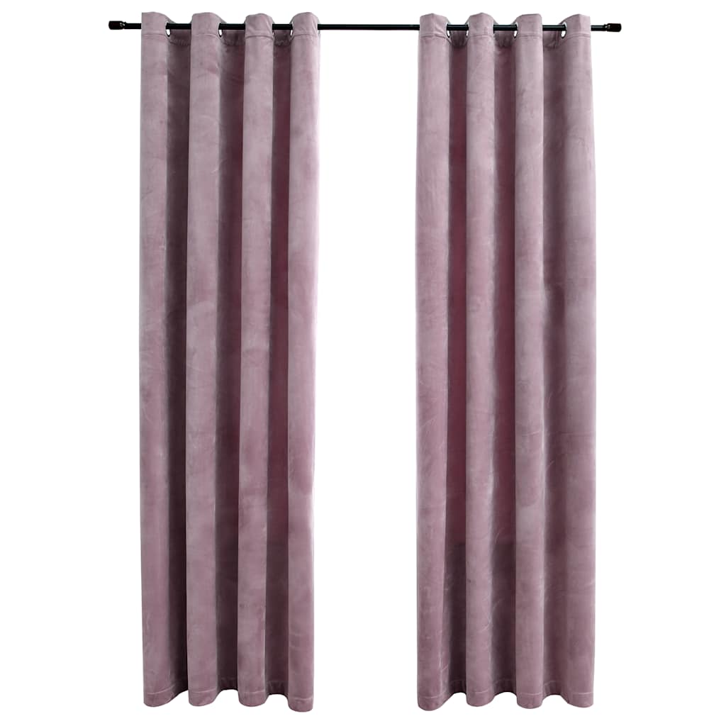 Mörkläggningsgardiner med ringar 2 st rosa sammet 140x245 cm