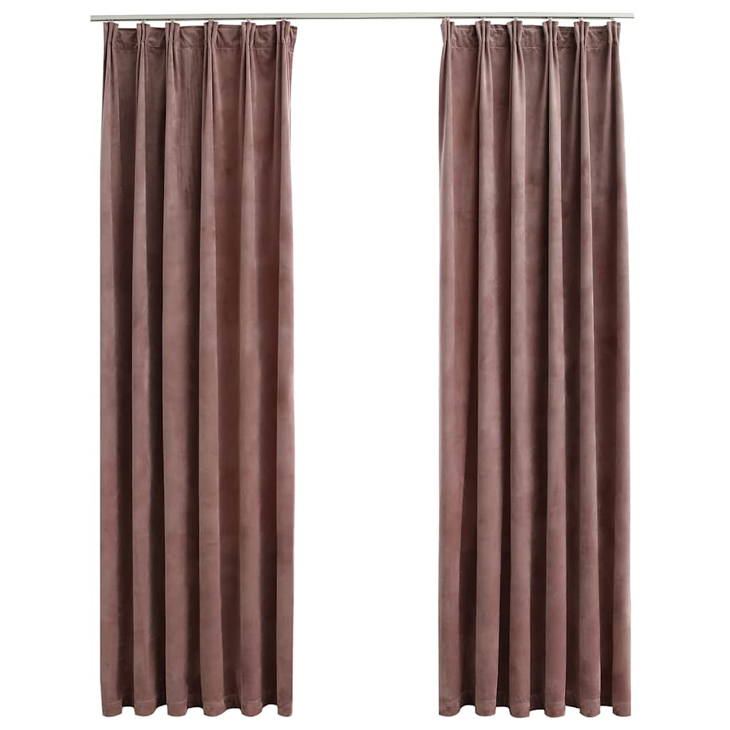 Mörkläggningsgardiner 2 st m. krokar sammet antikrosa 140x225cm
