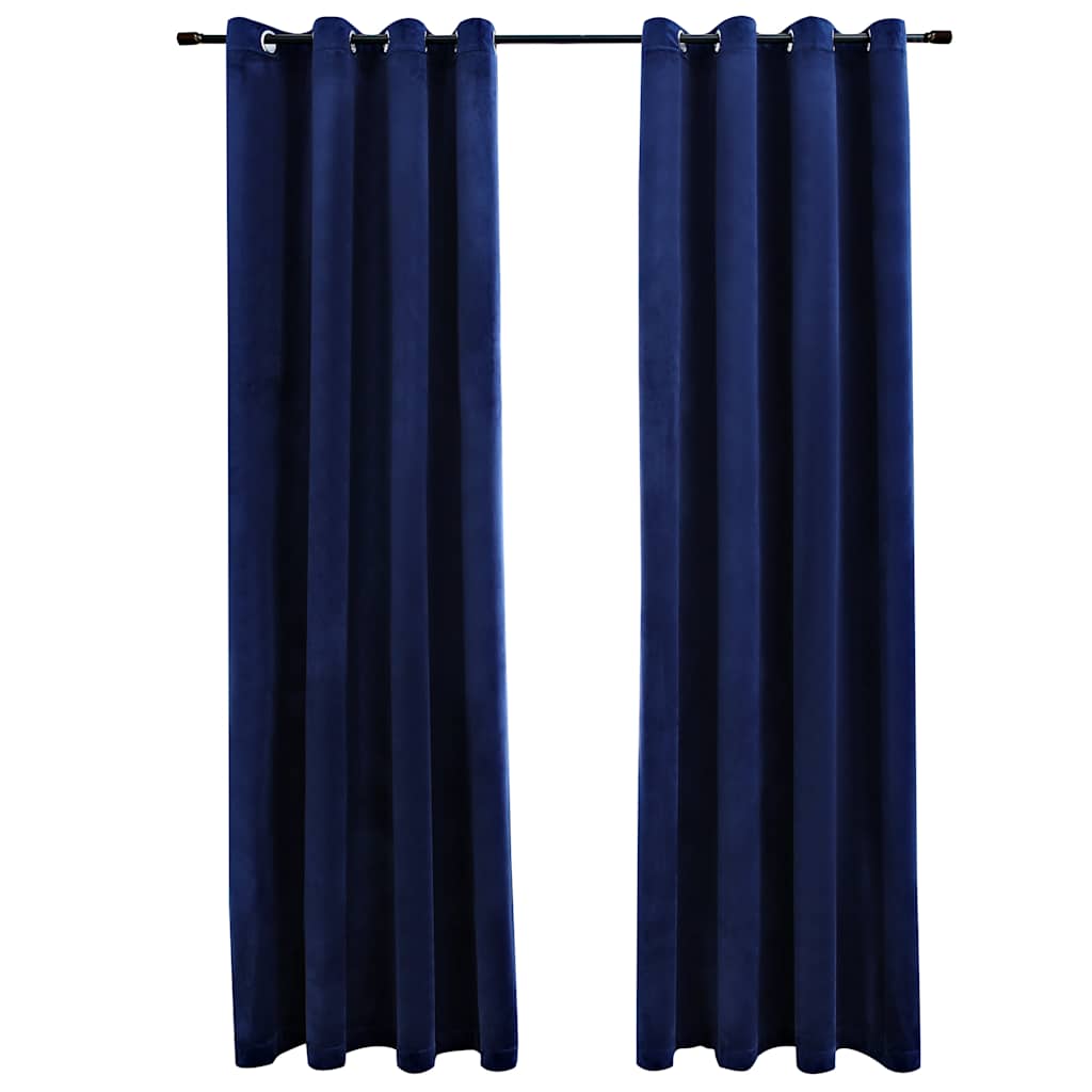Mörkläggningsgardiner med ringar 2 st mörkblå sammet 140x245 cm