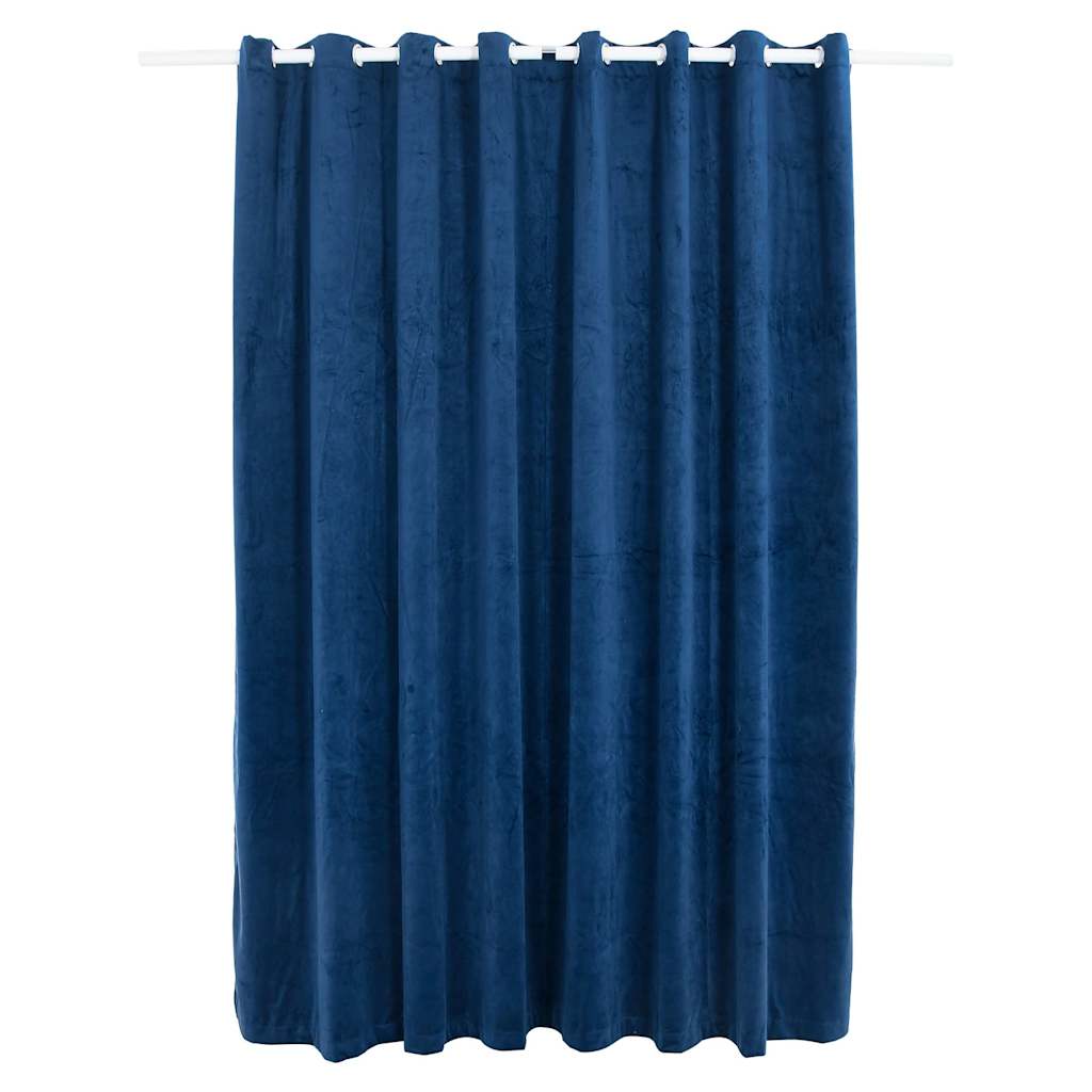 Mörkläggningsgardin med metallringar sammet mörkblå 290x245 cm